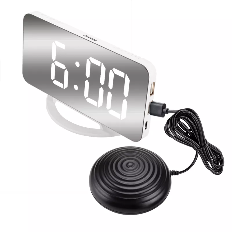ਬੋਲ਼ੇ ਲਈ LED ਦੋਹਰਾ USB ਮਿਰਰ ਵਾਈਬ੍ਰੇਸ਼ਨ ਅਲਾਰਮ ਘੜੀ