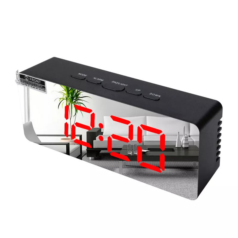 LED ਆਇਤਕਾਰ ਸਧਾਰਨ ਮਿਰਰ ਅਲਾਰਮ ਘੜੀ